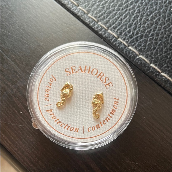 Alex and Ani Seahorse Gold Earrings - Picture 1 of 2